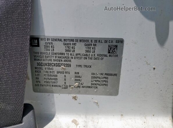 3GCUKSECXGG272359 2016 CHEVROLET SILVERADO Белый Вид подкапотного пространства