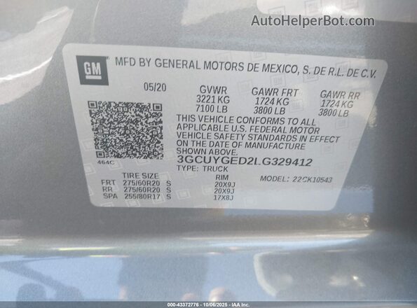 3GCUYGED2LG329412 2020 CHEVROLET SILVERADO Brown Շարժիչի բաժամունքի տեսք