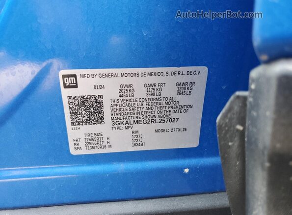 3GKALMEG2RL257027 2024 GMC TERRAIN Синий Вид наклейки с VIN-кодом