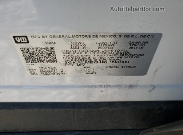 3GKALMEG4RL398889 2024 GMC TERRAIN White Vista del compartimento del motor
