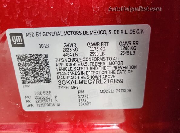 3GKALMEG7RL216859 2024 GMC TERRAIN Maroon Vista interior de 360 grados