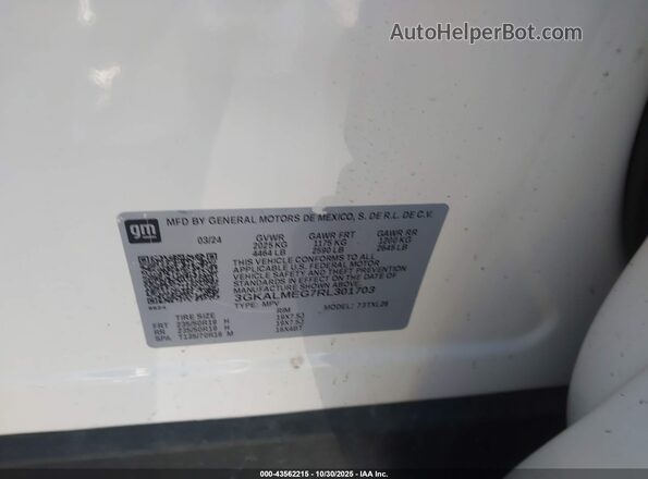 3GKALMEG7RL301703 2024 GMC TERRAIN White Vista del compartimento del motor