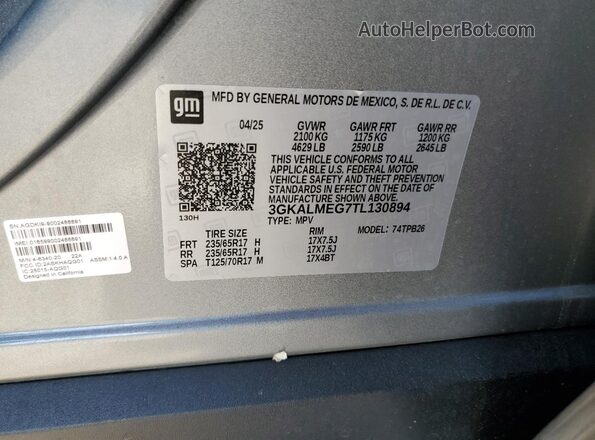 3GKALMEG7TL130894 2026 GMC TERRAIN Silver Vista de la etiqueta del VIN