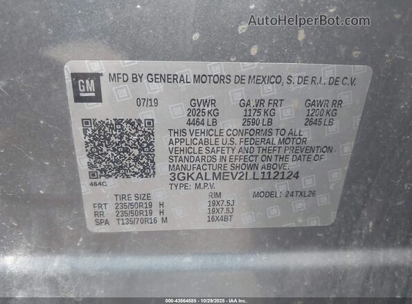 3GKALMEV2LL112124 2020 GMC TERRAIN Gray Вид підкапотного простору