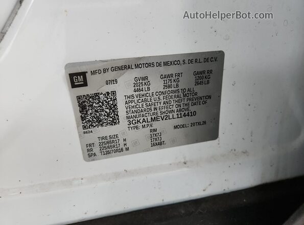 3GKALMEV2LL114410 2020 GMC TERRAIN Белый Вид наклейки с VIN-кодом