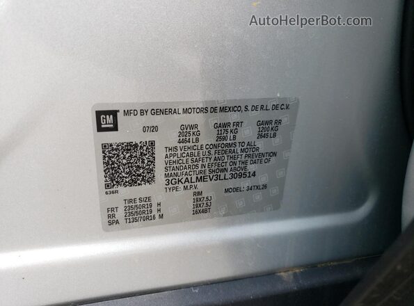 3GKALMEV3LL309514 2020 GMC TERRAIN Silver VIN sticker view