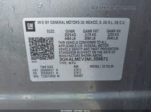 3GKALMEV3ML359671 2021 GMC TERRAIN Gray ძრავის განყოფილების ხედი