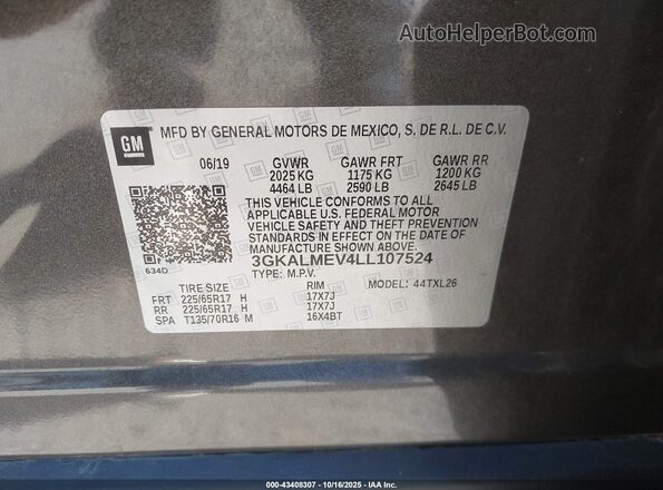 3GKALMEV4LL107524 2020 GMC TERRAIN Gray Vista del compartimento del motor