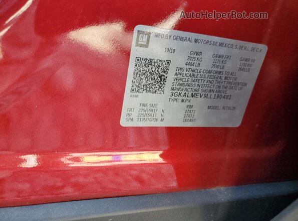 3GKALMEV9LL190481 2020 GMC TERRAIN Burgundy VIN კოდის სტიკერის ხედი