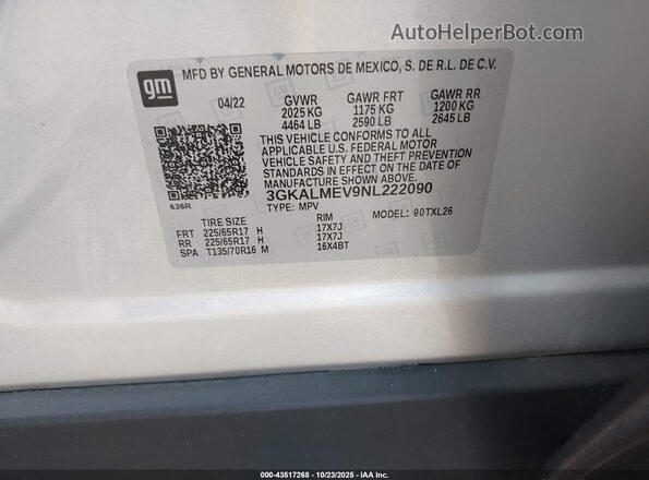 3GKALMEV9NL222090 2022 GMC TERRAIN Серебряный Вид подкапотного пространства