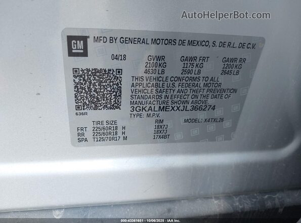 3GKALMEXXJL366274 2018 GMC TERRAIN Silver 