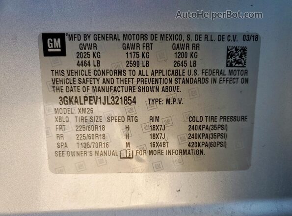 3GKALPEV1JL321854 2018 GMC TERRAIN Silver 