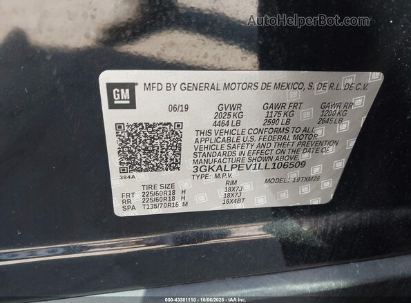 3GKALPEV1LL106509 2020 GMC TERRAIN Black Widok komory silnika