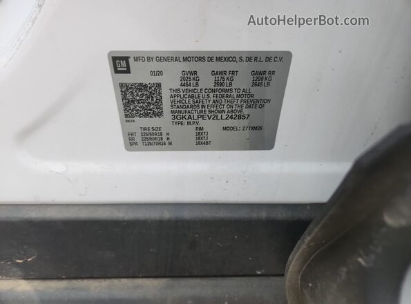 3GKALPEV2LL242857 2020 GMC TERRAIN White Vista de la etiqueta del VIN
