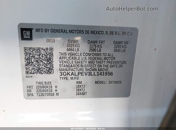 3GKALPEV3LL141956 2020 GMC TERRAIN White Вид підкапотного простору