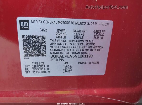3GKALPEV5NL201190 2022 GMC TERRAIN Red Engine compartment view