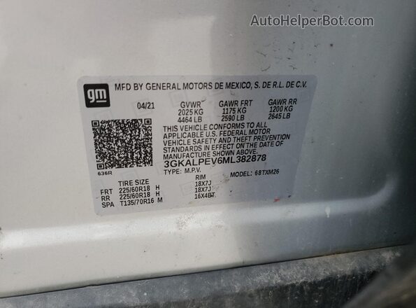 3GKALPEV6ML382878 2021 GMC TERRAIN Silver VIN კოდის სტიკერის ხედი