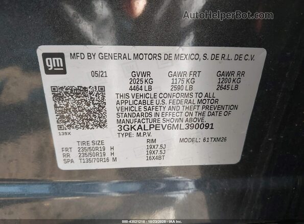 3GKALPEV6ML390091 2021 GMC TERRAIN Gray Engine compartment view