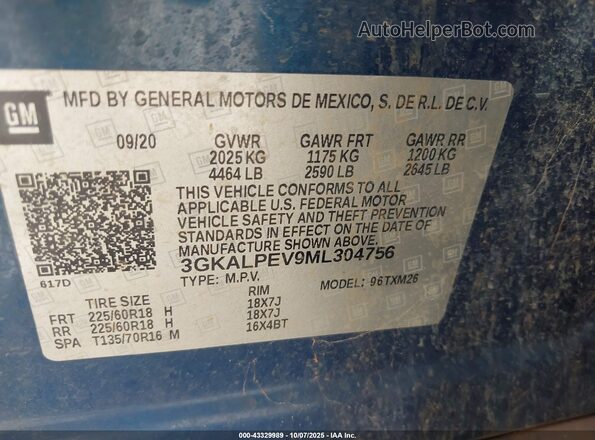 3GKALPEV9ML304756 2021 GMC TERRAIN Blue ძრავის განყოფილების ხედი