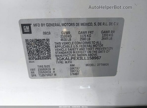 3GKALPEX3LL158967 2020 GMC TERRAIN Белый Вид подкапотного пространства