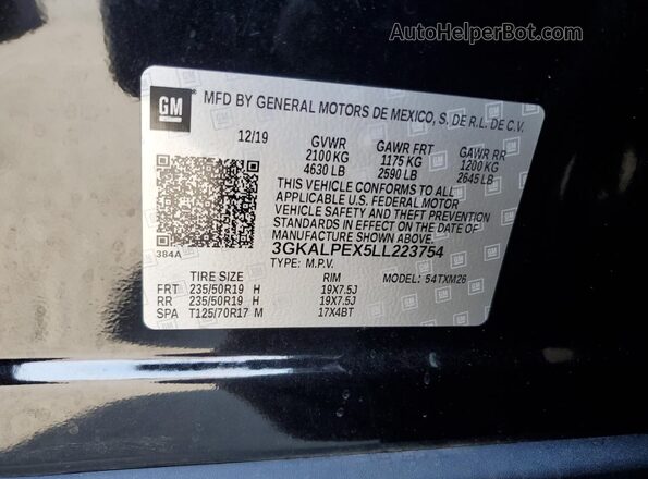 3GKALPEX5LL223754 2020 GMC TERRAIN Черный Вид наклейки с VIN-кодом