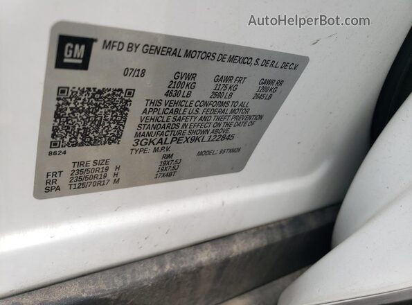 3GKALPEX9KL122845 2019 GMC TERRAIN White Widok komory silnika