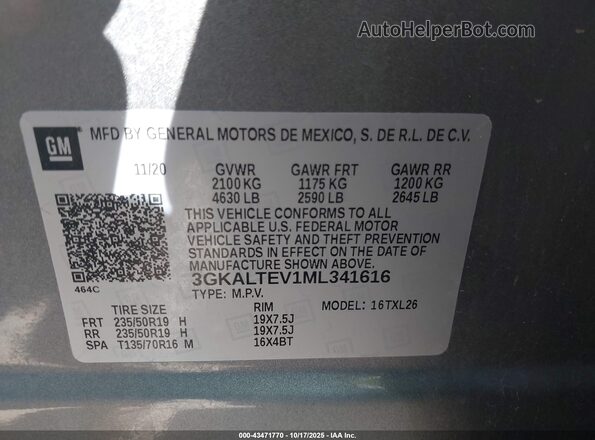 3GKALTEV1ML341616 2021 GMC TERRAIN Gray Widok komory silnika