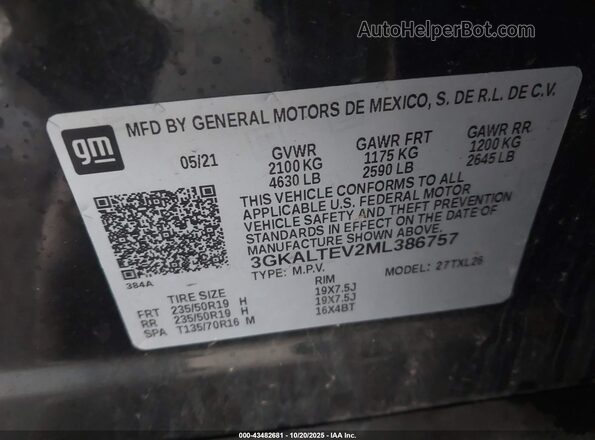 3GKALTEV2ML386757 2021 GMC TERRAIN Black ძრავის განყოფილების ხედი