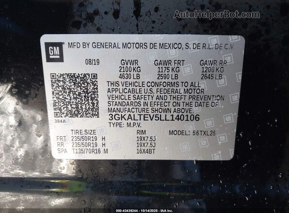 3GKALTEV5LL140106 2020 GMC TERRAIN Black Engine compartment view