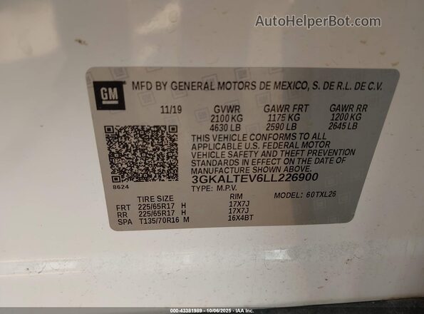 3GKALTEV6LL226900 2020 GMC TERRAIN White Widok komory silnika