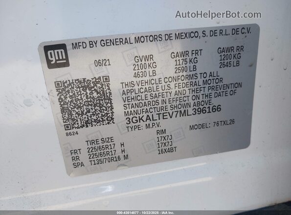 3GKALTEV7ML396166 2021 GMC TERRAIN White Շարժիչի բաժամունքի տեսք
