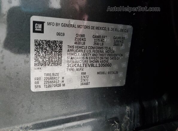 3GKALTEV8LL105060 2020 GMC TERRAIN Gray Widok naklejki z numerem VIN