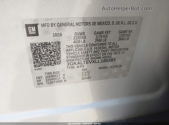 3GKALTEVXLL185283 2020 GMC TERRAIN Silver ძრავის განყოფილების ხედი