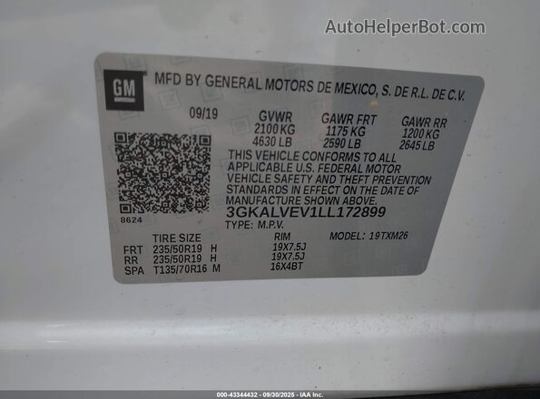 3GKALVEV1LL172899 2020 GMC TERRAIN Белый Вид подкапотного пространства