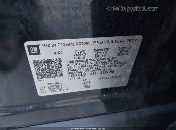 3GKALVEV1LL312885 2020 GMC TERRAIN Black ძრავის განყოფილების ხედი