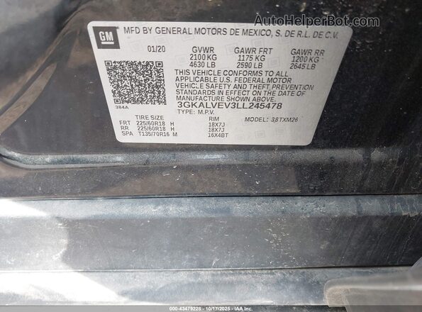 3GKALVEV3LL245478 2020 GMC TERRAIN Black Widok komory silnika