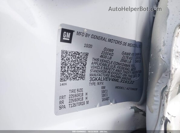 3GKALVEV4ML319122 2021 GMC TERRAIN White Vista del compartimento del motor