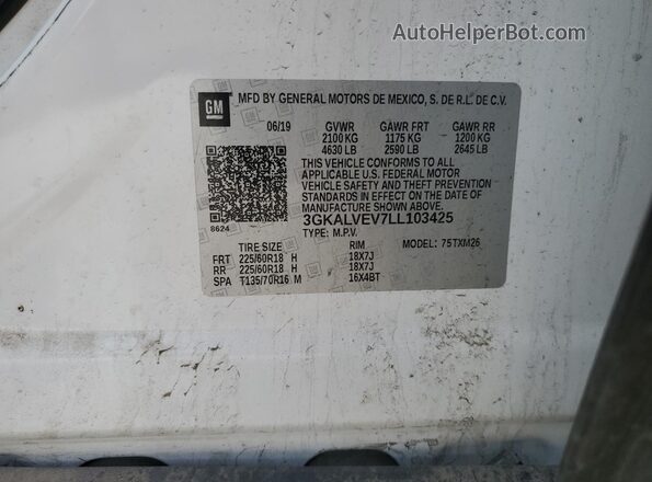 3GKALVEV7LL103425 2020 GMC TERRAIN White VIN კოდის სტიკერის ხედი