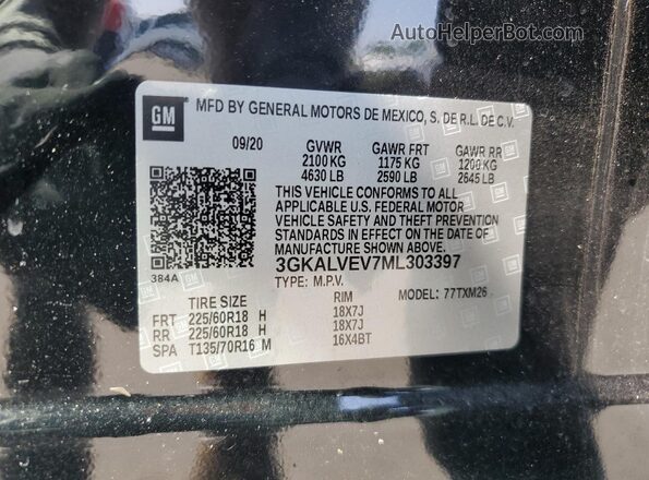 3GKALVEV7ML303397 2021 GMC TERRAIN Black VIN կոդի պիտակի տեսք