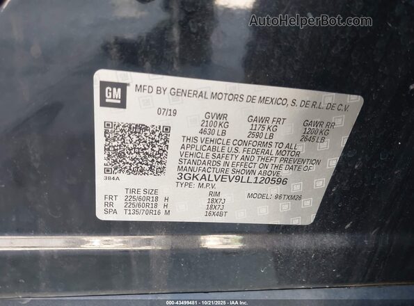 3GKALVEV9LL120596 2020 GMC TERRAIN Black Vista del compartimento del motor
