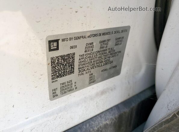 3GKALVEVXLL100714 2020 GMC TERRAIN White Widok naklejki z numerem VIN