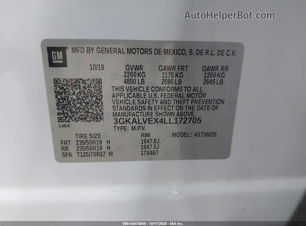 3GKALVEX4LL172705 2020 GMC TERRAIN White Շարժիչի բաժամունքի տեսք