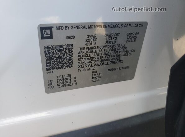 3GKALVEX6LL290061 2020 GMC TERRAIN White Widok wnętrza 360 stopni