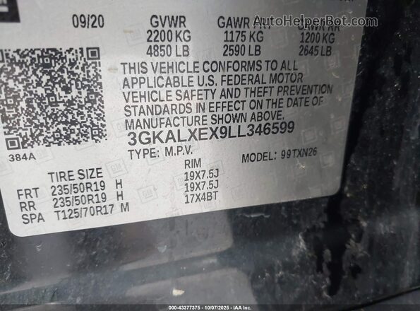 3GKALXEX9LL346599 2020 GMC TERRAIN Black Engine compartment view