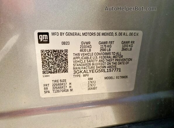 3GKALYEG5RL157771 2024 GMC TERRAIN Gray Widok naklejki z numerem VIN