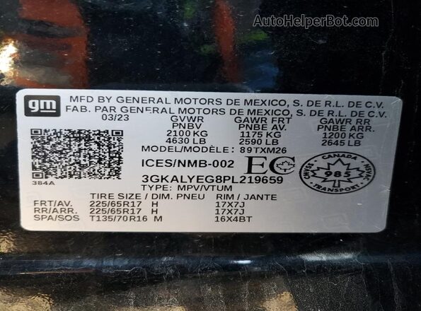 3GKALYEG8PL219659 2023 GMC TERRAIN Черный Вид наклейки с VIN-кодом
