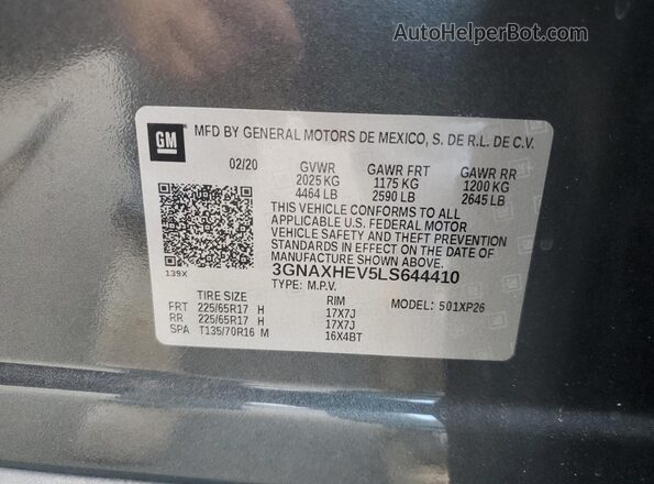 3GNAXHEV5LS644410 2020 CHEVROLET EQUINOX Charcoal VIN sticker view