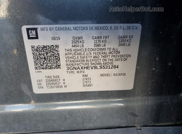 3GNAXHEV9LS531284 2020 CHEVROLET EQUINOX Charcoal VIN կոդի պիտակի տեսք