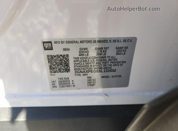 3GNAXPEG5SL132652 2025 CHEVROLET EQUINOX Белый 