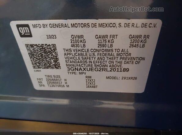 3GNAXUEG2RL201189 2024 CHEVROLET EQUINOX Blue Widok komory silnika